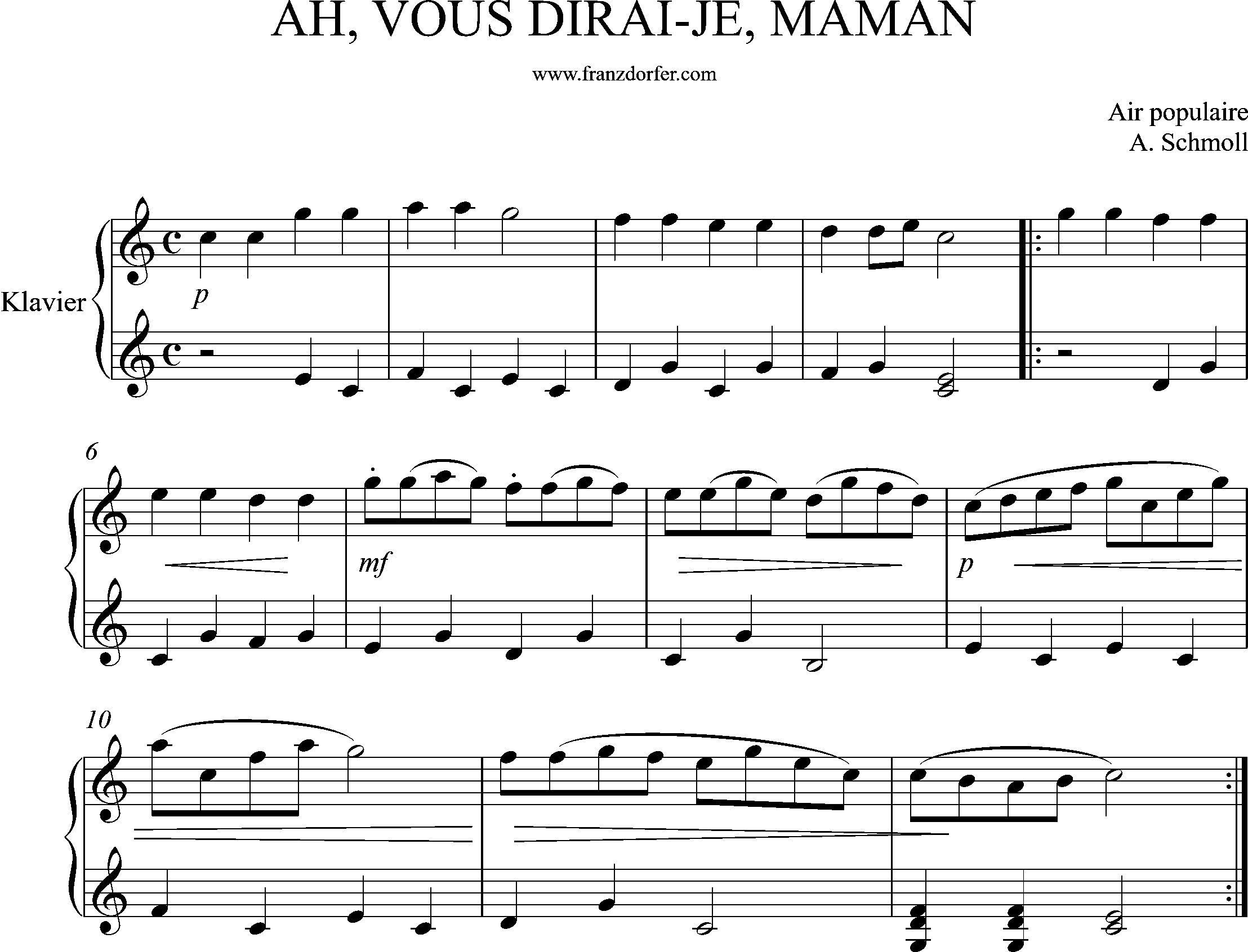klaviernoten, Ah Vous.... C-dur
